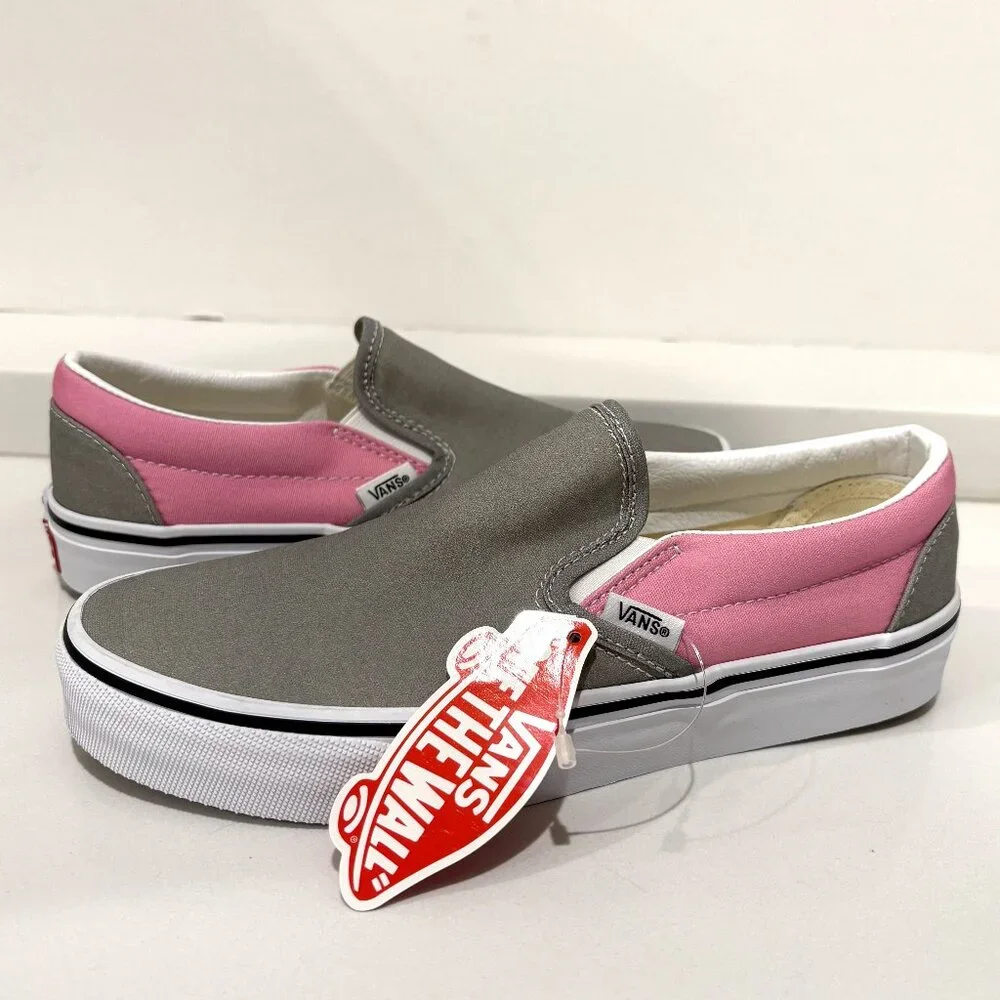 Vans Classic Slip On Canvas Sneakers Prism Pink Drizzle Gray Colorblock Size 9